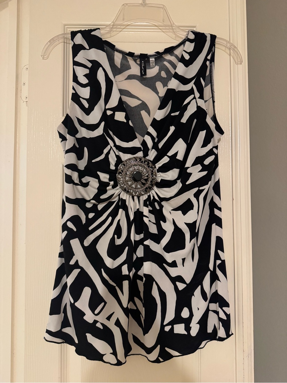 Heart Soul Black and White Graphic Tank with Medallion Accent